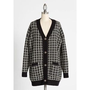 Modcloth Acoa Knit Button Textured Cardigan Black 1X